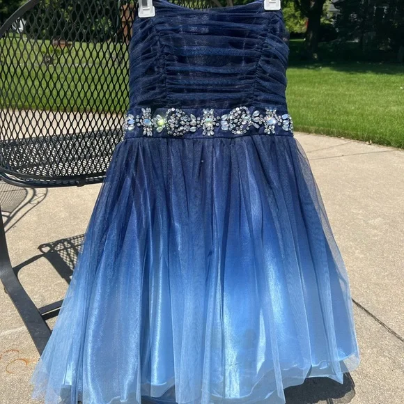 b smart blue dress Royal Blue Satin Beads Short Prom Dress Blue Homecoming Dress – shopluu main image 0